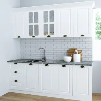 Set bucatarie SQUARE 200 cm, 6 corpuri, blat termorezistent, fronturi MDF, alb rustic imagine