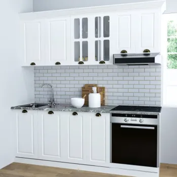 Set bucatarie SQUARE 200 cm, 6 corpuri, corp cuptor, blat termorezistent, fronturi MDF, alb rustic imagine