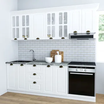 Set bucatarie SQUARE 220 cm, 8 corpuri, blat termorezistent, fronturi MDF, alb rustic imagine