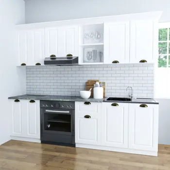 Set bucatarie SQUARE 240 cm, 5 corpuri, blat termorezistent, fronturi MDF, alb rustic imagine