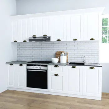 Set bucatarie SQUARE 240 cm, 8 corpuri, corp cuptor, blat termorezistent, fronturi MDF, alb rustic imagine