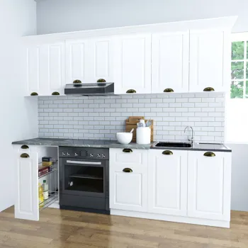 Set bucatarie SQUARE 240 cm, 8 corpuri, corp Jolly, blat termorezistent, fronturi MDF, alb rustic imagine
