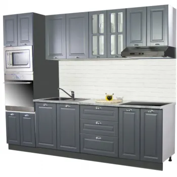 Set bucatarie SQUARE 260 cm, 7 corpuri, corp cuptor + microunde, blat termorezistent, fronturi MDF, antracit imagine