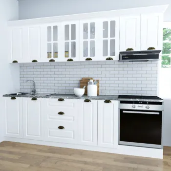 Set bucatarie SQUARE 260 cm, 8 corpuri, corp cuptor, blat termorezistent, fronturi MDF, alb rustic imagine