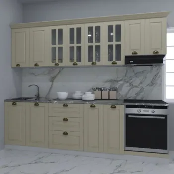 Set bucatarie SQUARE 260 cm, 8 corpuri, corp cuptor, blat termorezistent, fronturi MDF, fag imagine