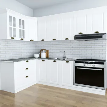 Set bucatarie SQUARE COLT 240x140 cm, 9 corpuri, blat termorezistent, fronturi MDF, alb rustic imagine