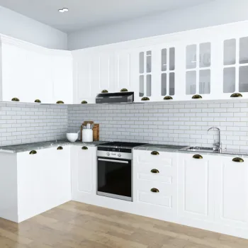 Set bucatarie SQUARE COLT 300x140 cm, 11 corpuri, blat termorezistent, fronturi MDF, alb rustic imagine