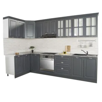 Set bucatarie SQUARE COLT 300x140 cm, 11 corpuri, blat termorezistent, fronturi MDF, antracit imagine