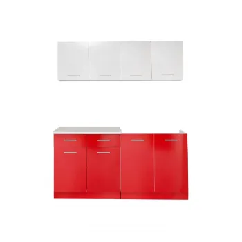 Set Bucatarie YANA HG, L 160, 4 corpuri, blat termorezistent, corp alb lucios, fronturi alb lucios + rosu imagine