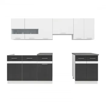 Set Bucatarie YANA, L 240, 7 corpuri, blat termorezistent, corp alb, fronturi gri + alb imagine