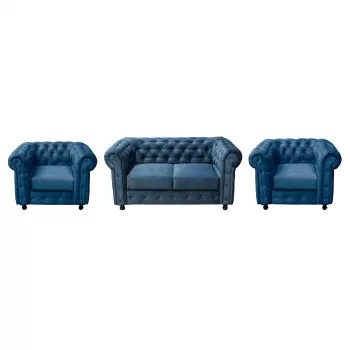 Set CHESTERFIELD 2-1-1, canapea fixa 2 locuri si 2 fotolii fixe, albastru imagine