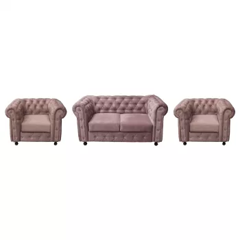 Set CHESTERFIELD 2-1-1, canapea fixa 2 locuri si 2 fotolii fixe, roz prafuit imagine