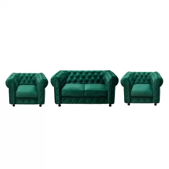 Set CHESTERFIELD 2-1-1, canapea fixa 2 locuri si 2 fotolii fixe, verde imagine