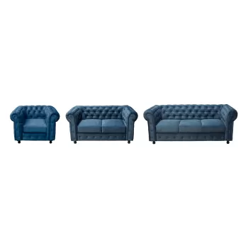 Set CHESTERFIELD 2-1-1, canapea fixa 3 locuri, canapea fixa 2 locuri si 1 fotoliu fix, albastru imagine