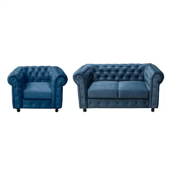 Set CHESTERFIELD 2-1, canapea fixa 2 locuri si 1 fotoliu fix, albastru imagine