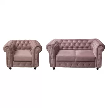 Set CHESTERFIELD 2-1, canapea fixa 2 locuri si 1 fotoliu fix, roz prafuit imagine