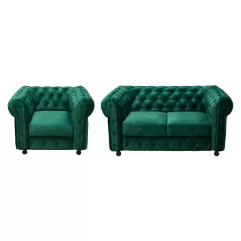 Set CHESTERFIELD 2-1, canapea fixa 2 locuri si 1 fotoliu fix, verde imagine