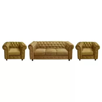 Set CHESTERFIELD 3-1-1, canapea extensibila 3 locuri si 2 fotolii fixe, galben imagine