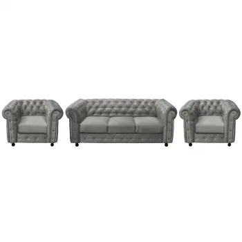 Set CHESTERFIELD 3-1-1, canapea extensibila 3 locuri si 2 fotolii fixe, gri deschis imagine