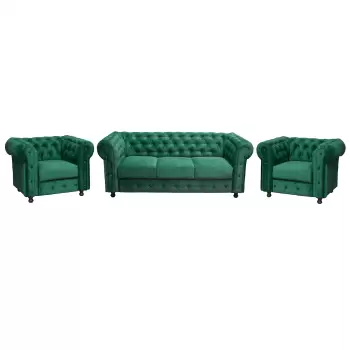 Set CHESTERFIELD 3-1-1, canapea extensibila 3 locuri si 2 fotolii fixe, verde imagine