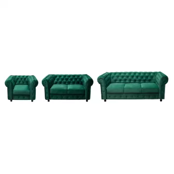Set CHESTERFIELD 3-2-1, canapea fixa 3 locuri, canapea fixa 2 locuri si 1 fotoliu fix, verde imagine