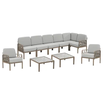 Set de gradina GARDA, coltar + 2 fotolii + 2 masute, gri + cafea cu lapte imagine