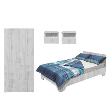 Set dormitor ALMA, 4 piese, pat 120x200 cm, dulap 2 usi, 2 noptiere, pin antichizat imagine