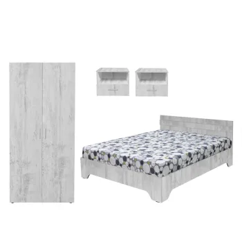 Set dormitor ALMA, 4 piese, pat 140x200 cm, dulap 2 usi, 2 noptiere, pin antichizat imagine
