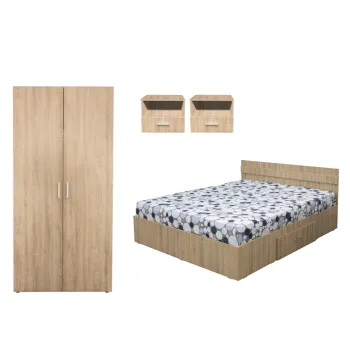 Set dormitor ALMA, 4 piese, pat 140x200 cm, dulap 2 usi, 2 noptiere, sonoma imagine