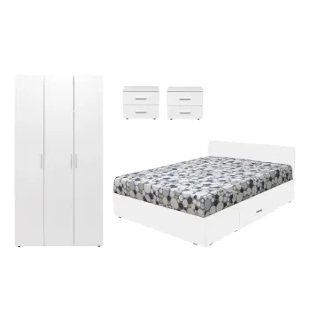 Set dormitor ALMA, 4 piese, pat 160x200 cm, dulap cu 3 usi, 2 noptiere, alb imagine
