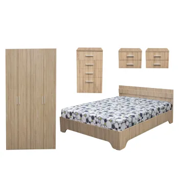 Set dormitor ALMA, 5 piese, pat 180x200 cm, dulap 4 usi, comoda, 2 noptiere, sonoma imagine