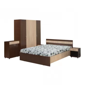 Set Dormitor CORINA, Dulap 4 usi, Pat 160x200, 2 noptiere cu sertar si comoda TV imagine