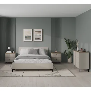 Set dormitor DOMINICA, 4 piese, pat 160x200 cm, comoda, 2 noptiere, taupe + stejar silverjack imagine