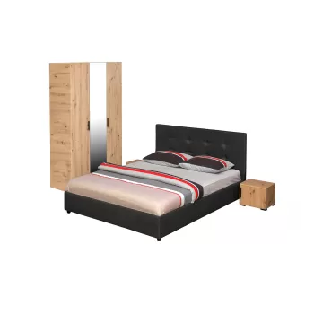 Set dormitor ECONO, 4 piese, pat 140x200 cm, dulap 3 usi, 2 noptiere, artisan + gri antracit imagine