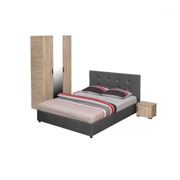 Set dormitor ECONO, 4 piese, pat 140x200 cm, dulap 3 usi, 2 noptiere, sherwood + gri imagine