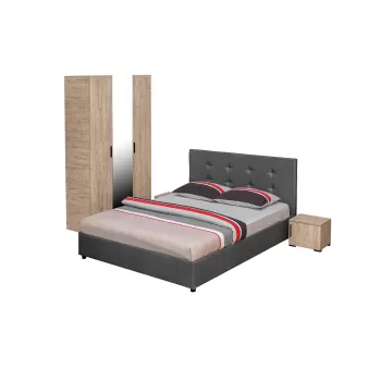 Set dormitor ECONO, 4 piese, pat 140x200 cm, dulap 3 usi, 2 noptiere, sherwood + gri imagine