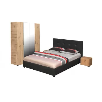 Set dormitor ECONO, 4 piese, pat 160x200 cm, dulap 4 usi, 2 noptiere, artisan + gri antracit imagine
