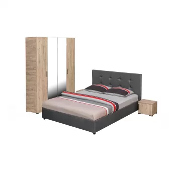 Set dormitor ECONO, 4 piese, pat 160x200 cm, dulap 4 usi, 2 noptiere, sherwood + gri imagine