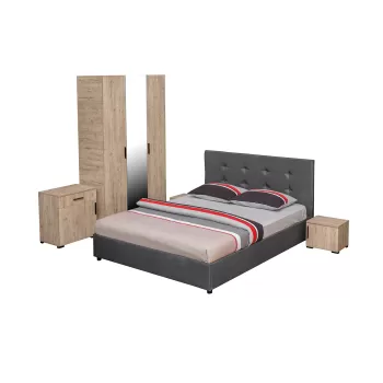 Set dormitor ECONO, 5 piese, pat 140x200 cm, dulap 3 usi, comoda, 2 noptiere, sherwood + gri imagine