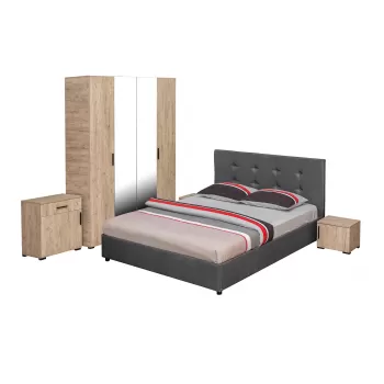 Set dormitor ECONO, 5 piese, pat 140x200 cm, dulap 4 usi, comoda, 2 noptiere, sherwood + gri imagine