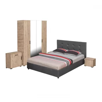 Set dormitor ECONO, 5 piese, pat 140x200 cm, dulap 4 usi, comoda, 2 noptiere, sherwood + gri imagine