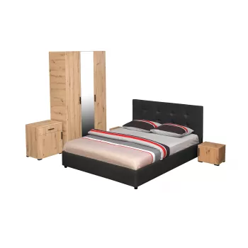 Set dormitor ECONO, 5 piese, pat 160x200 cm, dulap 3 usi, comoda, 2 noptiere, artisan + gri antracit imagine