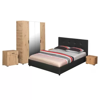 Set dormitor ECONO, 5 piese, pat 160x200 cm, dulap 4 usi, comoda, 2 noptiere, artisan + gri antracit imagine