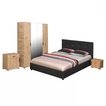 Set dormitor ECONO, 5 piese, pat 160x200 cm, dulap 4 usi, comoda, 2 noptiere, artisan + gri antracit imagine