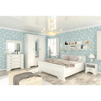 Set dormitor IRYS, 8 piese, pat 160x200 cm, dulap 5 usi, comoda, 2 noptiere, oglinda, 2 rafturi suspendate, pin anderson imagine