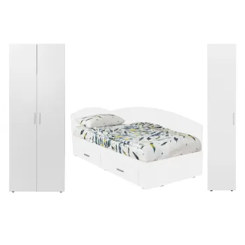Set dormitor modular ALMA, 3 piese, pat de colt 120x200 cm, colt interschimbabil, dulap 2 usi, dulap 1 usa, alb imagine