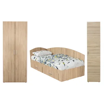 Set dormitor modular ALMA, 3 piese, pat de colt 120x200 cm, colt interschimbabil, dulap 2 usi, dulap 1 usa, sonoma deschis imagine