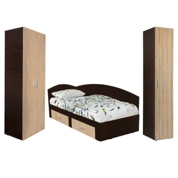 Set dormitor modular ALMA, 3 piese, pat de colt 120x200 cm, colt interschimbabil, dulap 2 usi, dulap 1 usa, sonoma inchis + deschis imagine