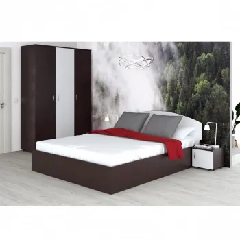 Set dormitor SIESTA, 4 piese, pat 160x200 cm, dulap 3 usi, 2 noptiere, wenge + alb imagine
