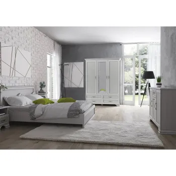 Set dormitor TIFFANY II, 5 piese, pat 160x200 cm, dulap 3 usi si 4 sertare, comoda, 2 noptiere, crem fineline imagine